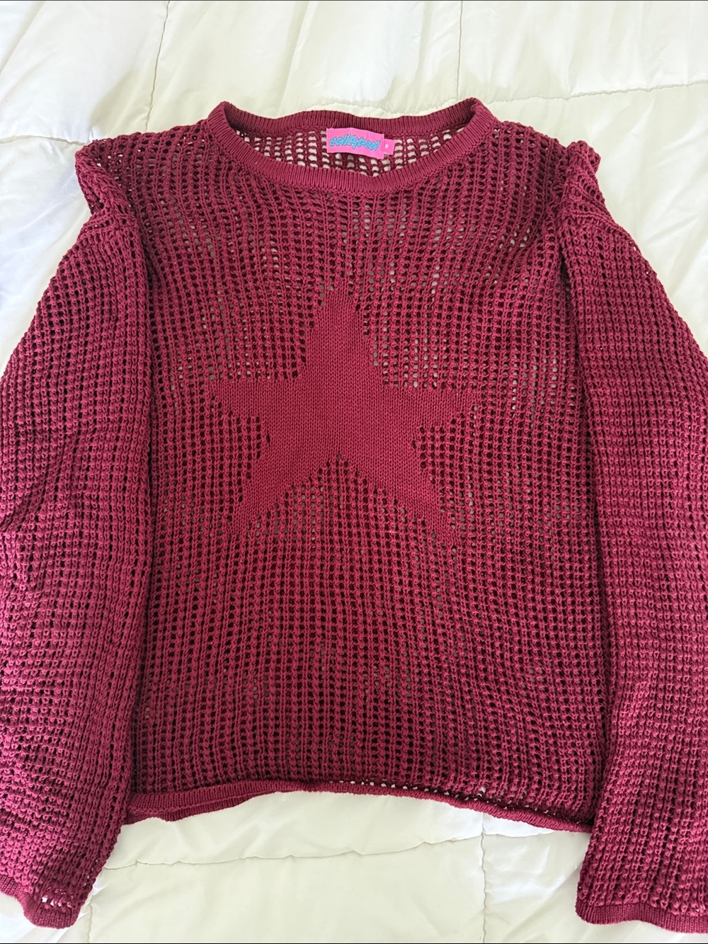 EDIKTED Women’s Open-Knit Star Sweater - Burgundy